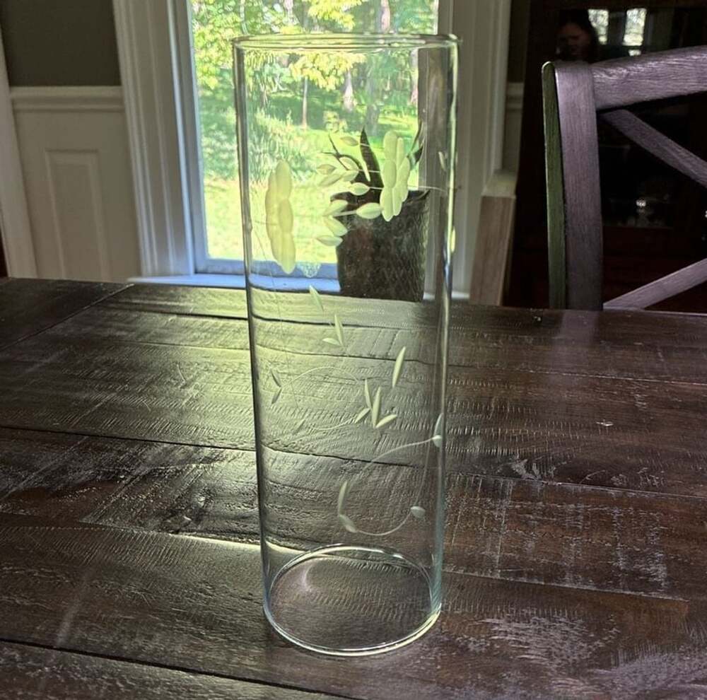 Princess House Heritage Crystal Cylinder Vase Size 9 In Clear Etched Floral